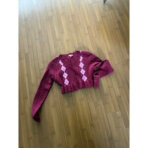 Dollskill Sugar Thrillz MORNING MUSINGS ARGYLE SWEATER Burgundy Small
